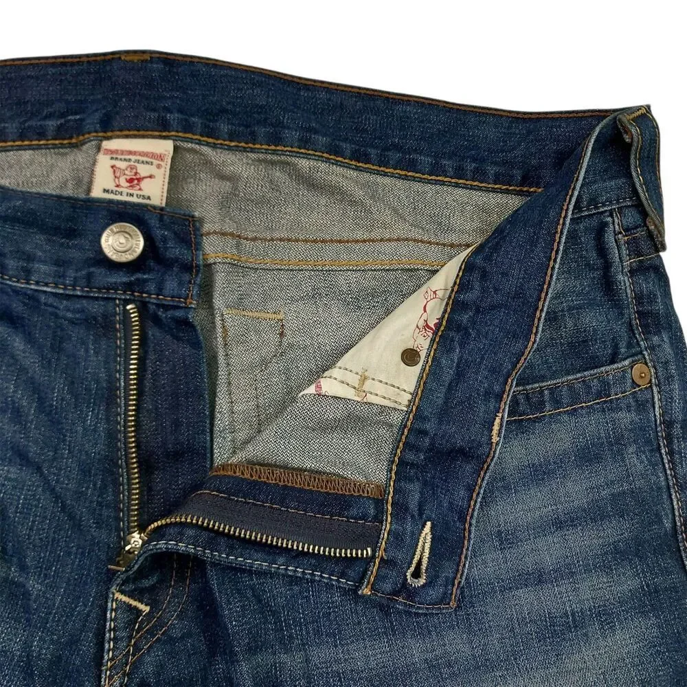 True Religion Bobby Jeans Mens 42x32 Blue Straight Leg Embroidered Retro Y2K